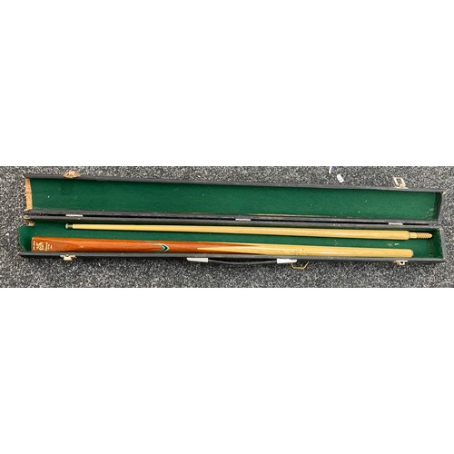 70 - Cased Vintage Terry Griffins Snooker cue and case, damage to case