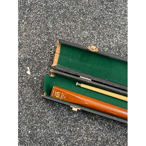 70 - Cased Vintage Terry Griffins Snooker cue and case, damage to case
