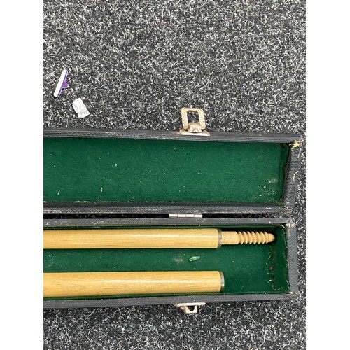 70 - Cased Vintage Terry Griffins Snooker cue and case, damage to case