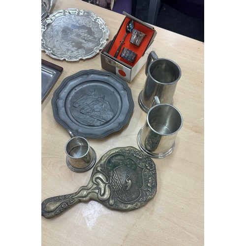 257 - Selection of assorted EPNS items to include cutlery, tankards, mirror, etc