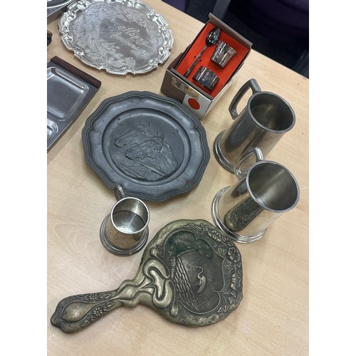 257 - Selection of assorted EPNS items to include cutlery, tankards, mirror, etc