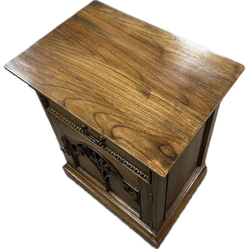 383 - Oak one drawer one door carved front small cupboard measures approximately: 32 inches tall x 24 wide... 