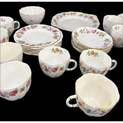243 - Selection of Royal Crown Derby cups, saucers, cake and side plates all with the Derby  Posies patter... 
