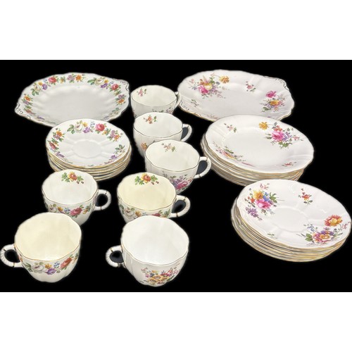 243 - Selection of Royal Crown Derby cups, saucers, cake and side plates all with the Derby  Posies patter... 