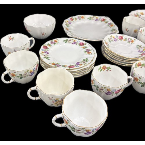 243 - Selection of Royal Crown Derby cups, saucers, cake and side plates all with the Derby  Posies patter... 