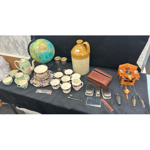360 - Selection of miscellaneous to include vintage part tea services, stoneware jug, cuckoo clock, etc