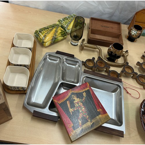 Selection of miscellaneous to include wooden crates, glassware, metal ...