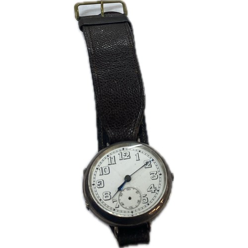 508 - WW1 vintage trench watch with silver case diameter approximately: 34mm, sold as found