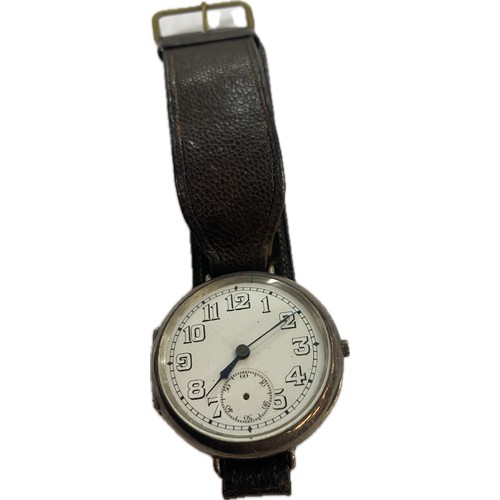 508 - WW1 vintage trench watch with silver case diameter approximately: 34mm, sold as found