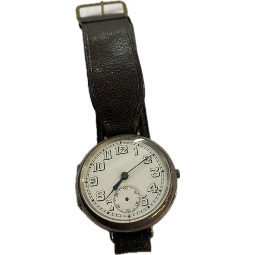 508 - WW1 vintage trench watch with silver case diameter approximately: 34mm, sold as found