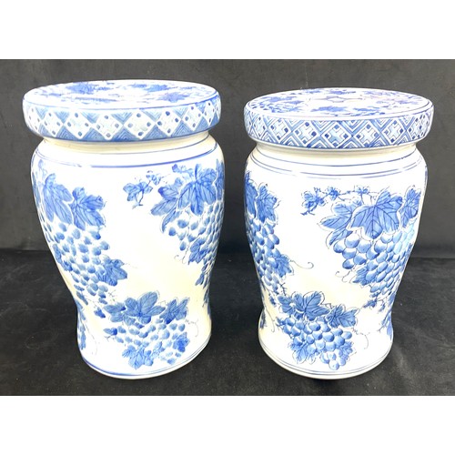 159 - 2 Blue and white ceramic stools, approximate measurements: Height 16 inches, Diameter 11 inches