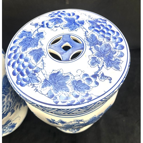 159 - 2 Blue and white ceramic stools, approximate measurements: Height 16 inches, Diameter 11 inches