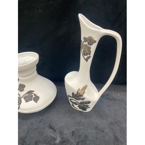 355 - 5 Pieces of silver inlay Limoges porcelain tallest measures 12 inches