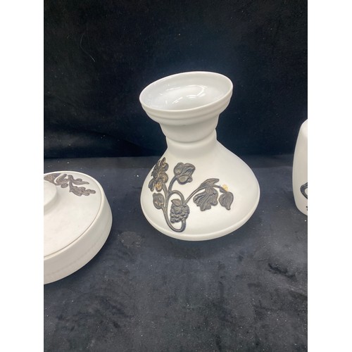 355 - 5 Pieces of silver inlay Limoges porcelain tallest measures 12 inches