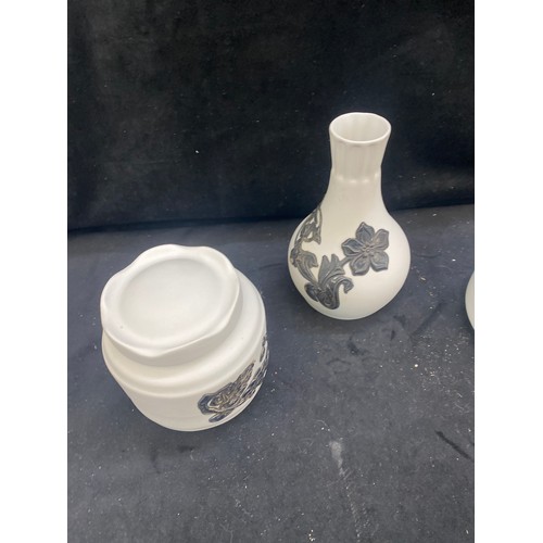 355 - 5 Pieces of silver inlay Limoges porcelain tallest measures 12 inches