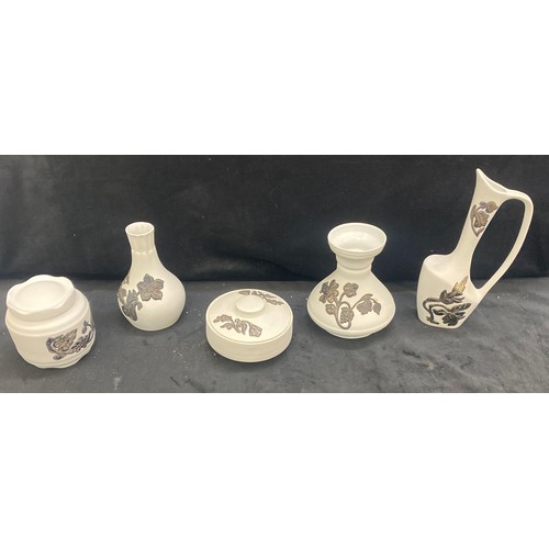 355 - 5 Pieces of silver inlay Limoges porcelain tallest measures 12 inches