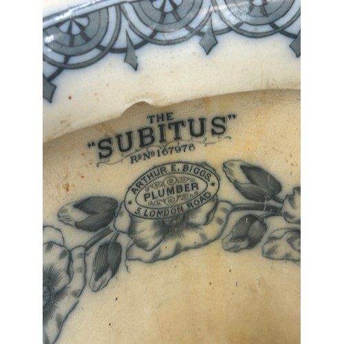 163 - Flow blue subitus toilet made by Arthur E Briggs damage to base, art nouveau style height 17 inches ... 