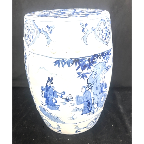 164 - Oriental blue and white pottery garden seat height approximately 18 inches