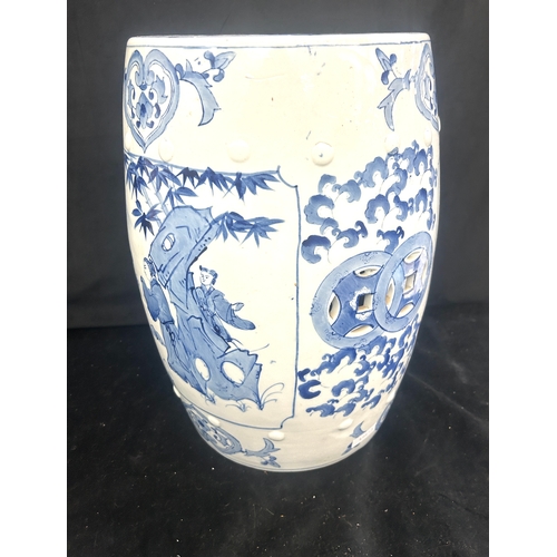 164 - Oriental blue and white pottery garden seat height approximately 18 inches