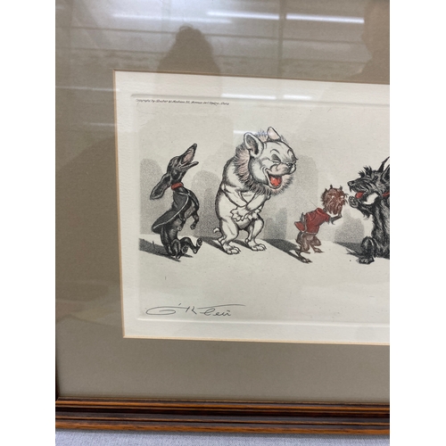 128 - Signed framed Dirty dog series print by Borris Oklien 11 inches tall 23 inches wide