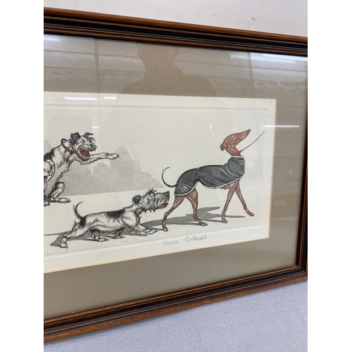128 - Signed framed Dirty dog series print by Borris Oklien 11 inches tall 23 inches wide