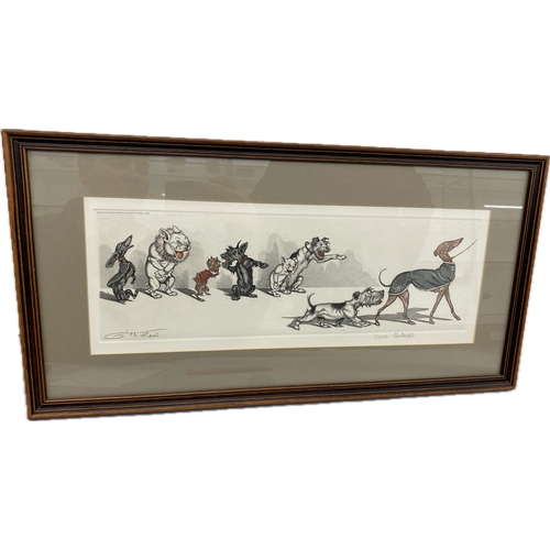 128 - Signed framed Dirty dog series print by Borris Oklien 11 inches tall 23 inches wide
