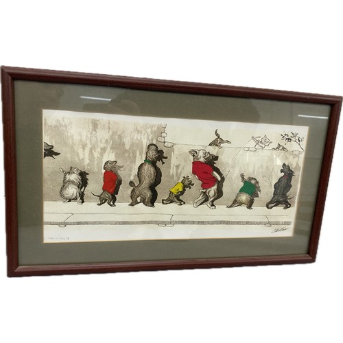 130 - Signed framed Dirty dog series print by Borris Oklien 12 inches tall 20 inches wide