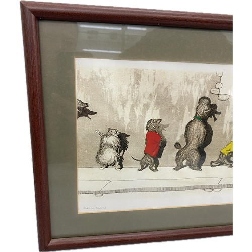 130 - Signed framed Dirty dog series print by Borris Oklien 12 inches tall 20 inches wide