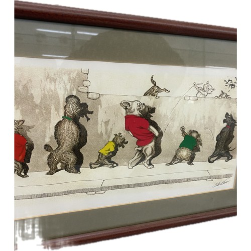 130 - Signed framed Dirty dog series print by Borris Oklien 12 inches tall 20 inches wide