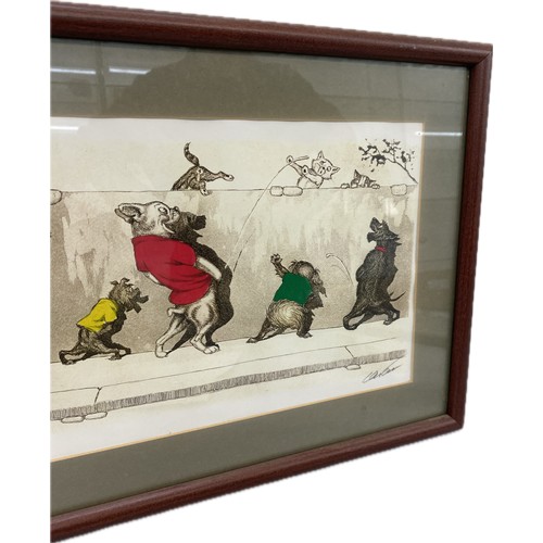 130 - Signed framed Dirty dog series print by Borris Oklien 12 inches tall 20 inches wide