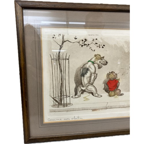 132 - Signed framed Dirty dog series print by Borris Oklien 11 inches tall 21,5 inches wide