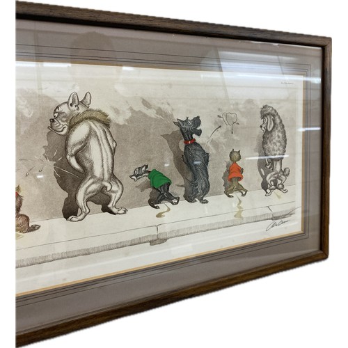 132 - Signed framed Dirty dog series print by Borris Oklien 11 inches tall 21,5 inches wide
