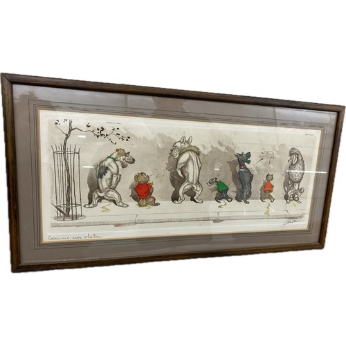 132 - Signed framed Dirty dog series print by Borris Oklien 11 inches tall 21,5 inches wide