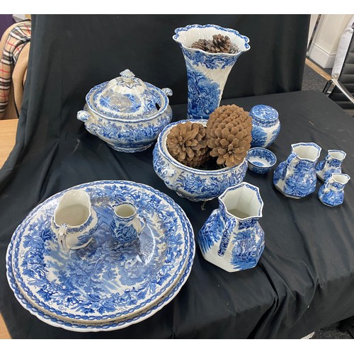 173 - Selection of vintage blue and white Booths British scenery pottery includes Vases etc