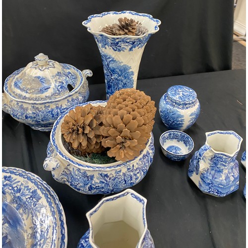 173 - Selection of vintage blue and white Booths British scenery pottery includes Vases etc