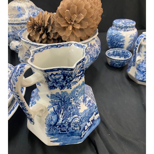 173 - Selection of vintage blue and white Booths British scenery pottery includes Vases etc