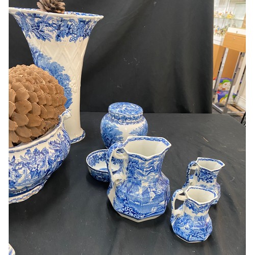 173 - Selection of vintage blue and white Booths British scenery pottery includes Vases etc