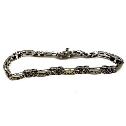 44 - 2 vintage silver bracelets 1 set with marcasite the other set with diamonds
