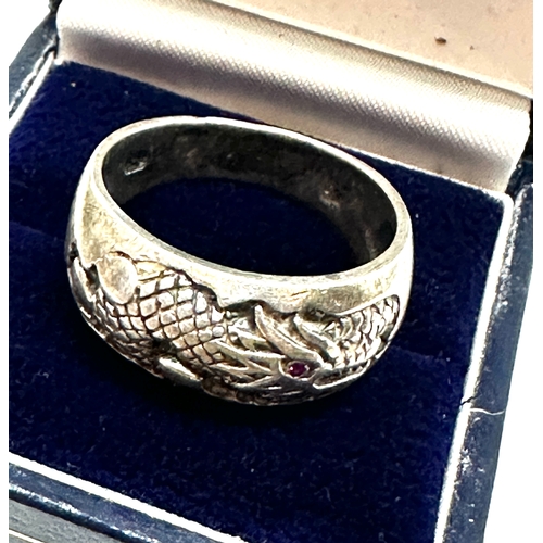 Vintage silver dragon ring ruby set eyes