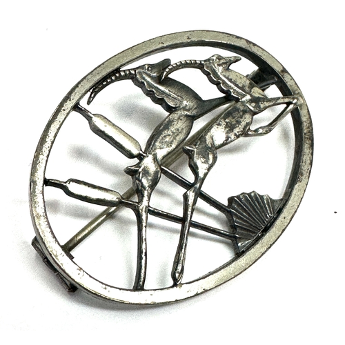 60 - Vintage George Tarratt  & Geoffrey G Bellamy  silver leaping gazelles brooch. No 252