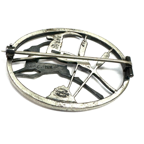 60 - Vintage George Tarratt  & Geoffrey G Bellamy  silver leaping gazelles brooch. No 252