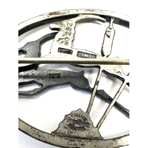 60 - Vintage George Tarratt  & Geoffrey G Bellamy  silver leaping gazelles brooch. No 252