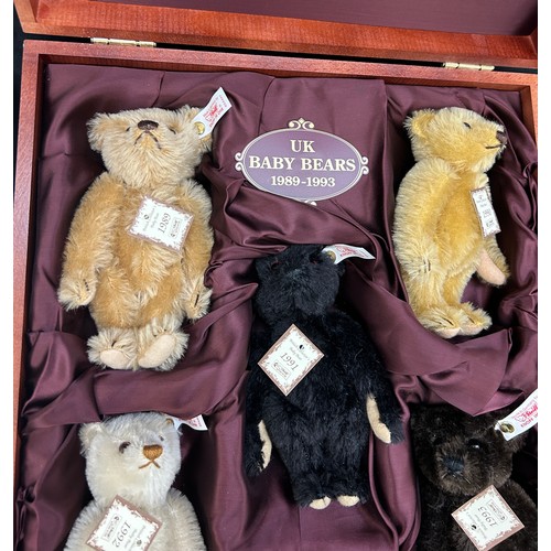 Cased Steiff UK Baby bears 1989- 1993 with certificates