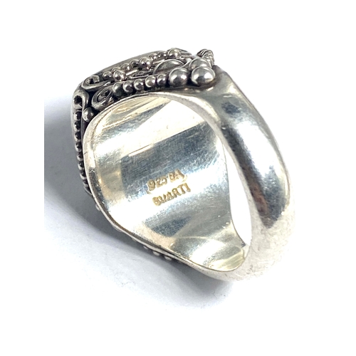 Sterling Silver 925 Bali Suarti Red Orange Coral Filigree Ring Weight 14g