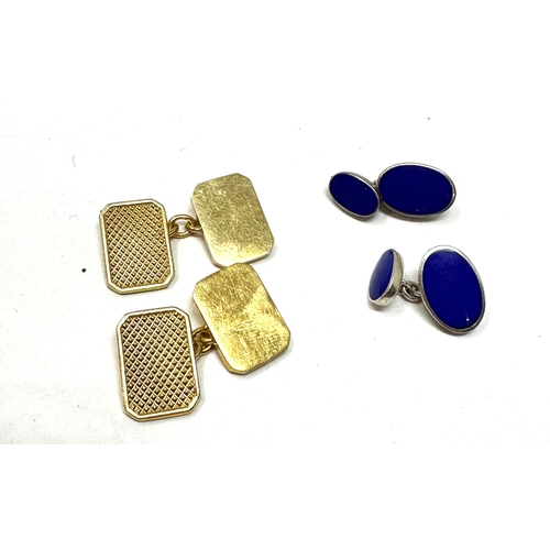 121 - 2 Pairs of heavy silver hallmarked cuff links  inc blue enamel & gold gilt hallmarked ASP total weig... 