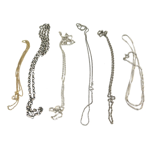 144 - 6 vintage silver necklace chains weight 23g