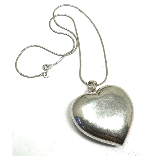 156 - Large silver heart pendant necklace heart measures approx 4.6cm drop by 4cm wide weight 15g
