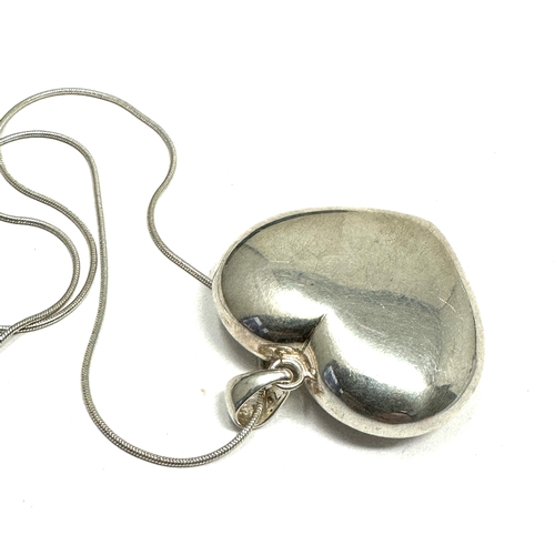 156 - Large silver heart pendant necklace heart measures approx 4.6cm drop by 4cm wide weight 15g
