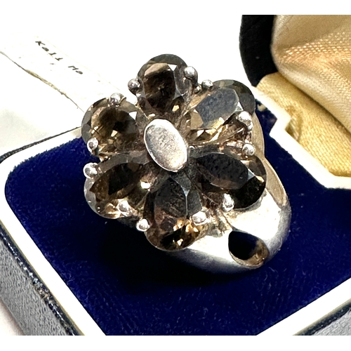 225 - large Sterling silver Kali Ma designer smoky quartz  ring weight 11g