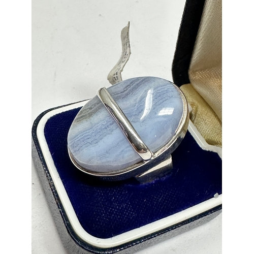 227 - large Sterling silver Kali Ma designer blue lace agate  ring weight 14g